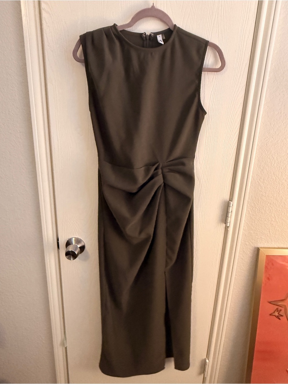 glam Olive Twist-Detail Midi Dress
